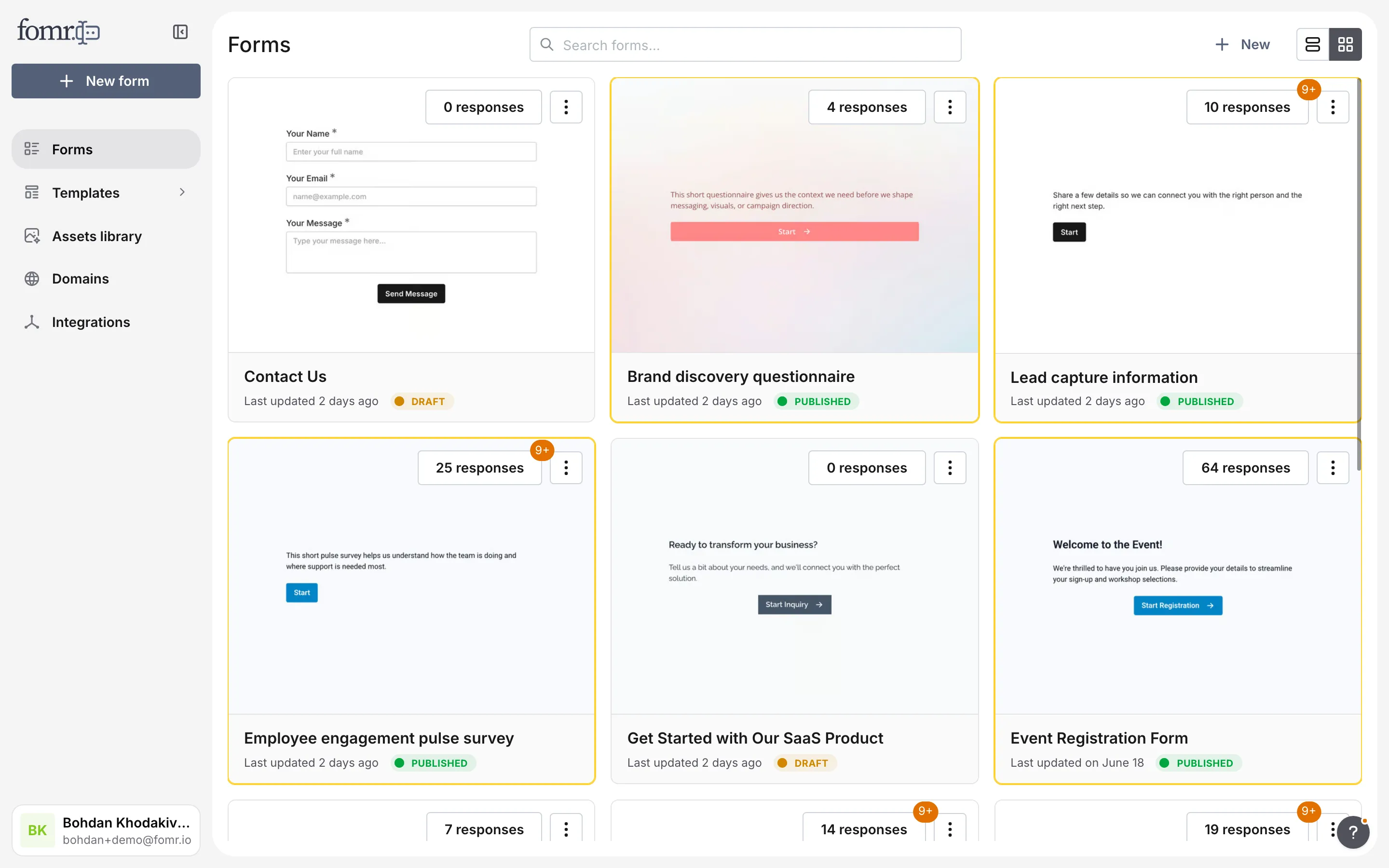 The Fomr forms dashboard with the New form button