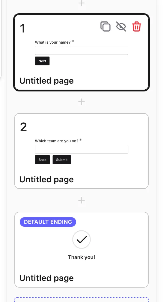 The hide (eye) toggle on a page in the page list
