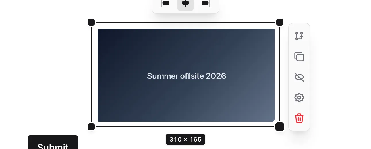 An image being resized on the canvas with its size label shown below