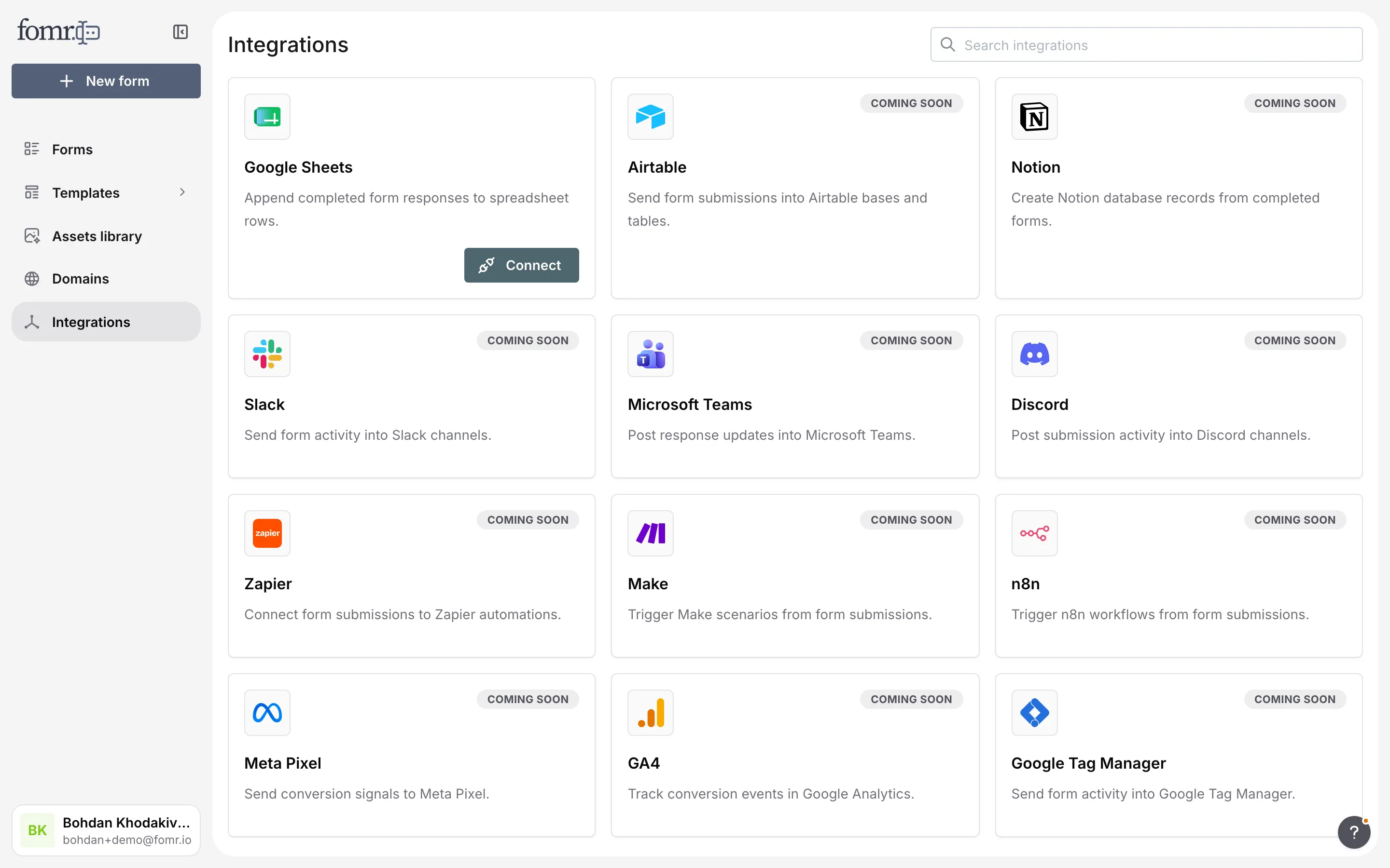 The Integrations page