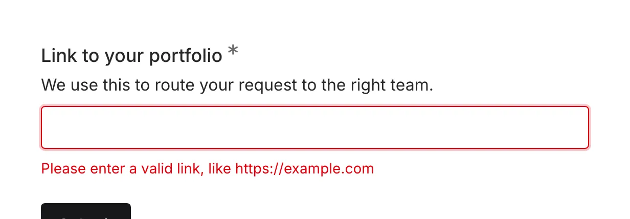 The validation error message