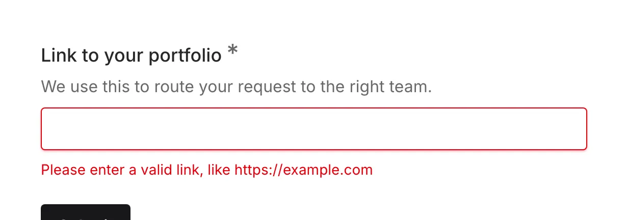 The validation error message