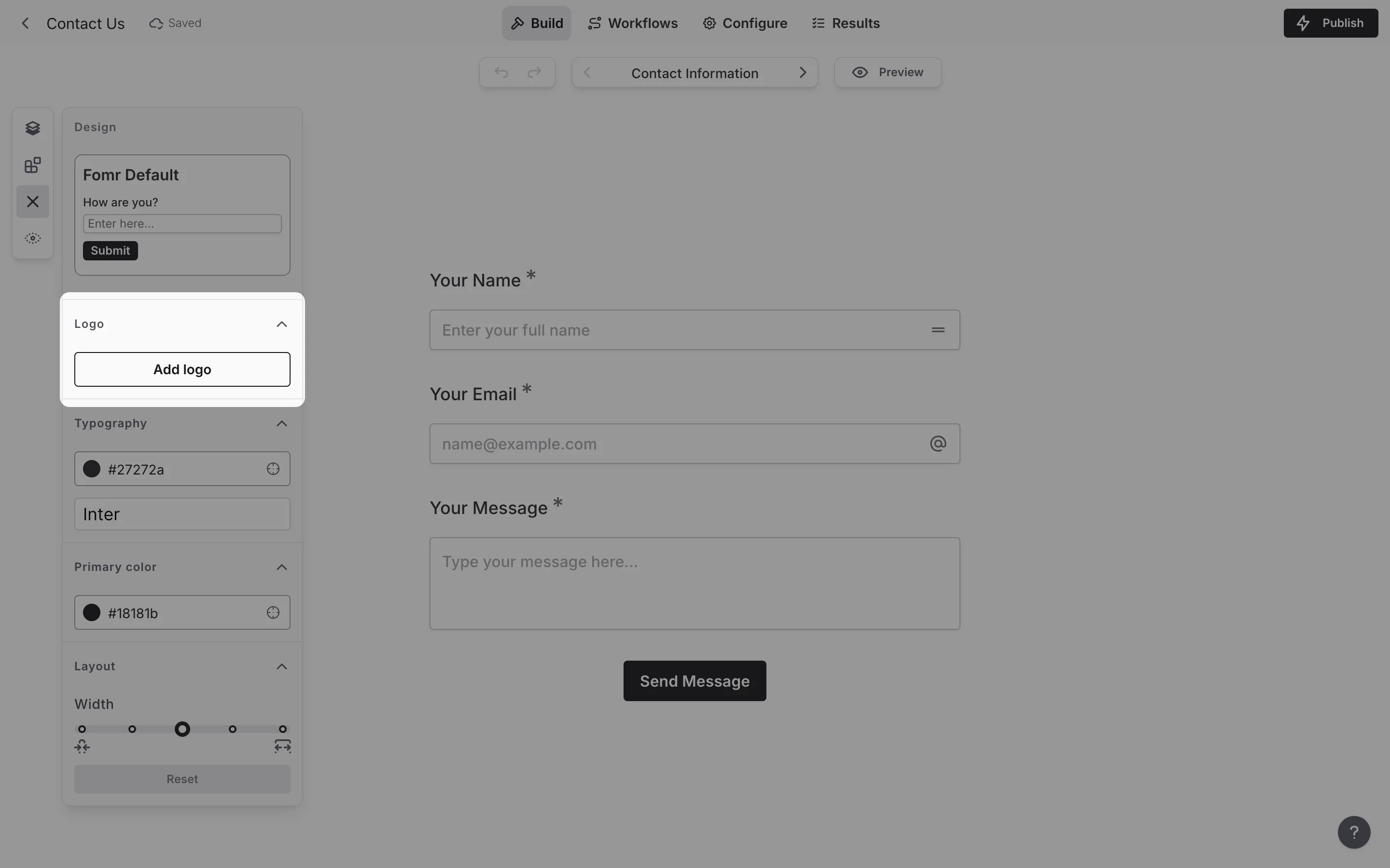The logo upload section with alignment options