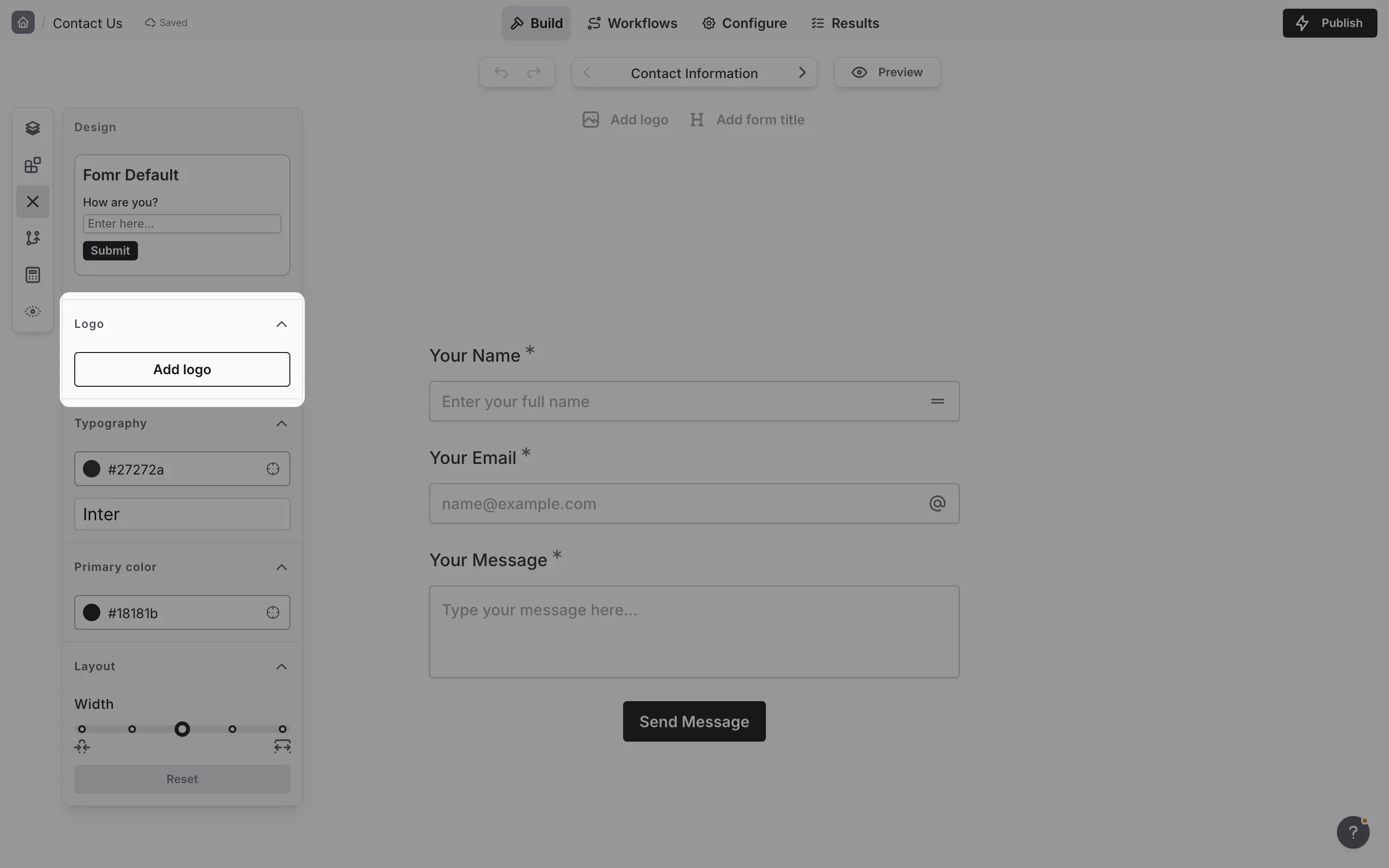 The logo upload section with alignment options