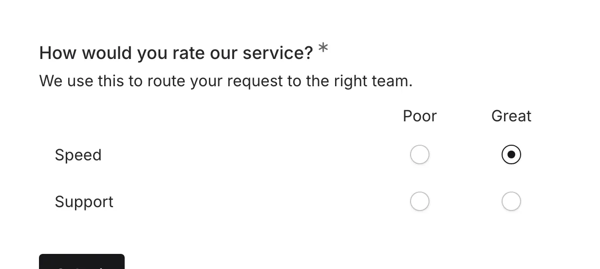 Selecting a rating in the matrix