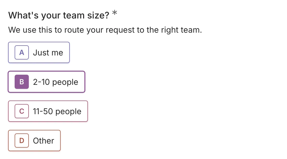 A colorful multi choice question in the respondent view with one option selected
