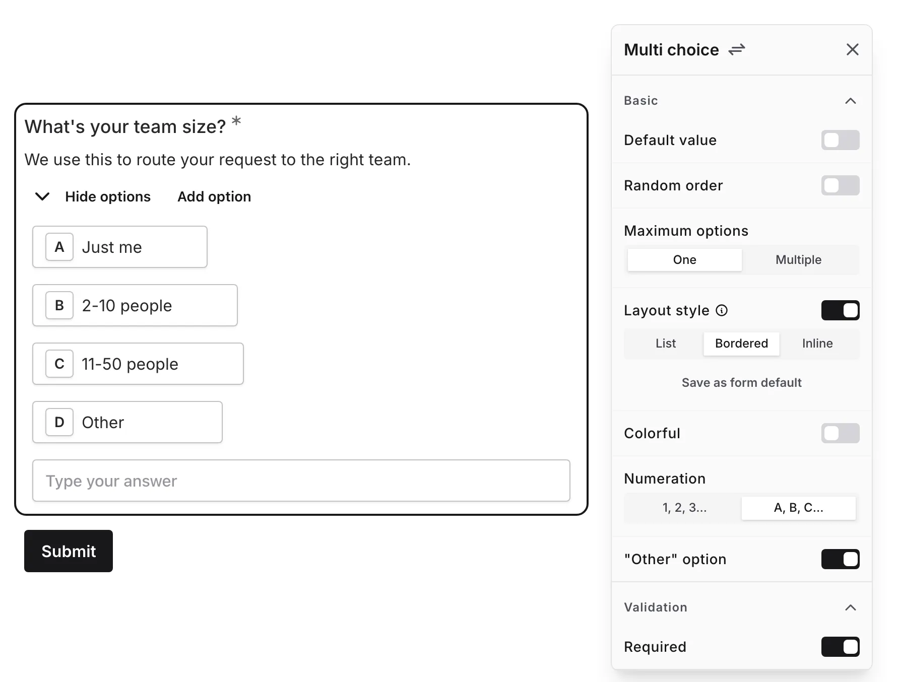 The Layout style setting enabled with the List, Bordered, and Inline options