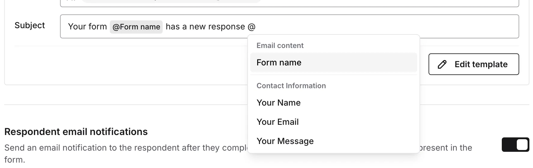 The answer pipe picker in a notification subject