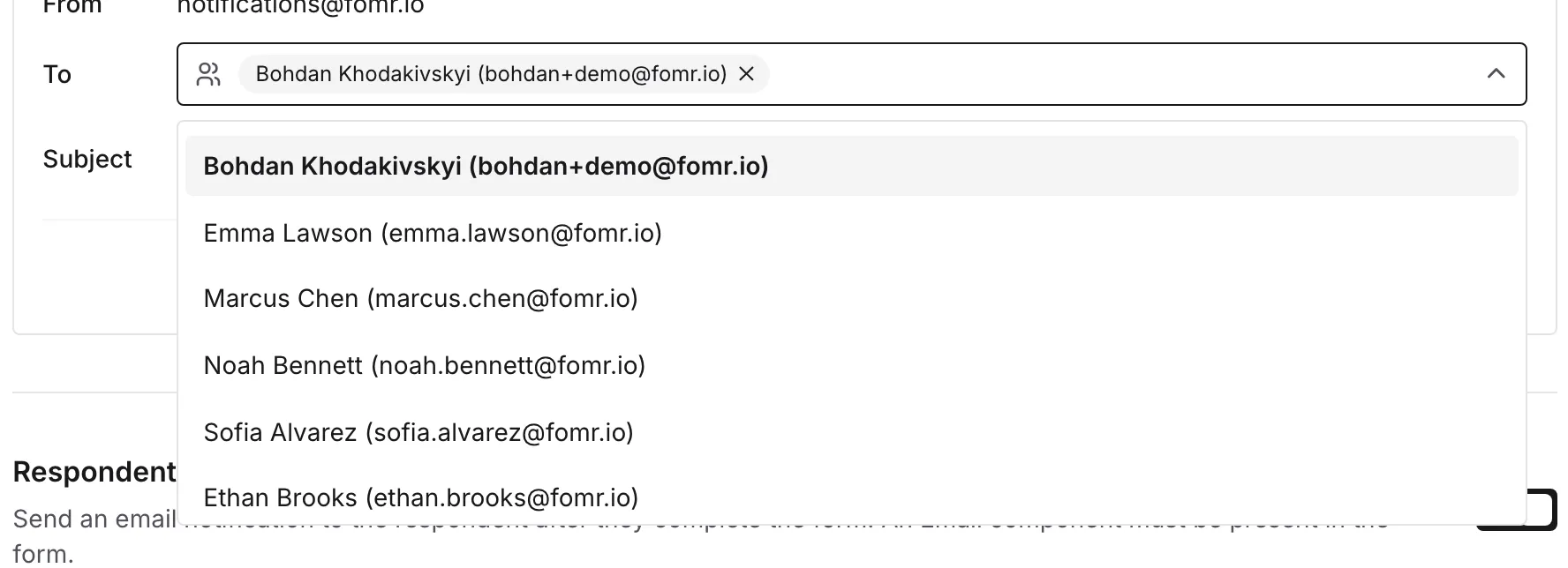 Choosing owner notification recipients from organization members