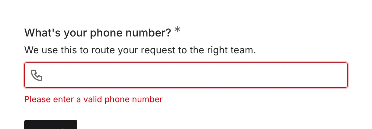 Validation error message