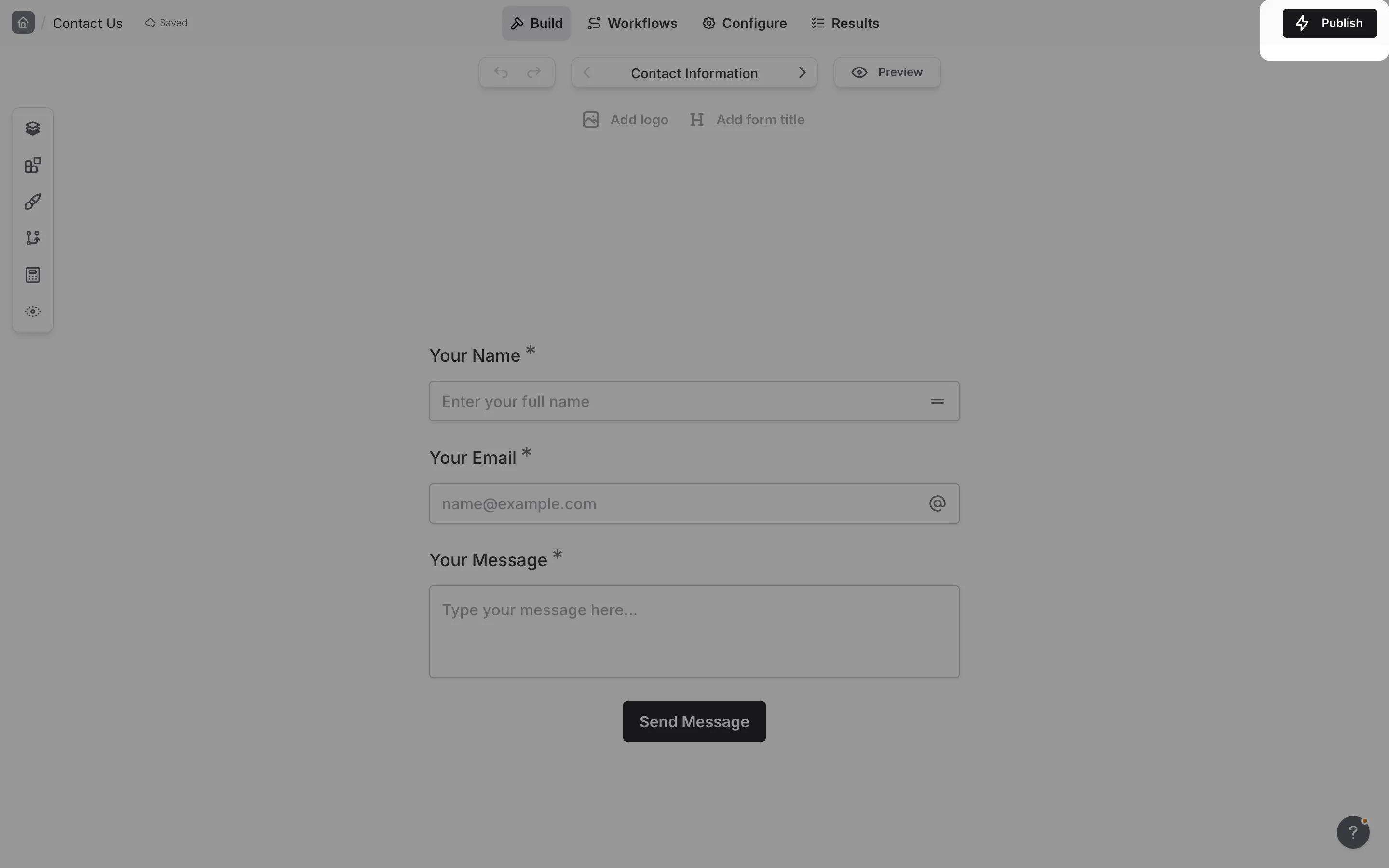 The Publish button in the form editor toolbar