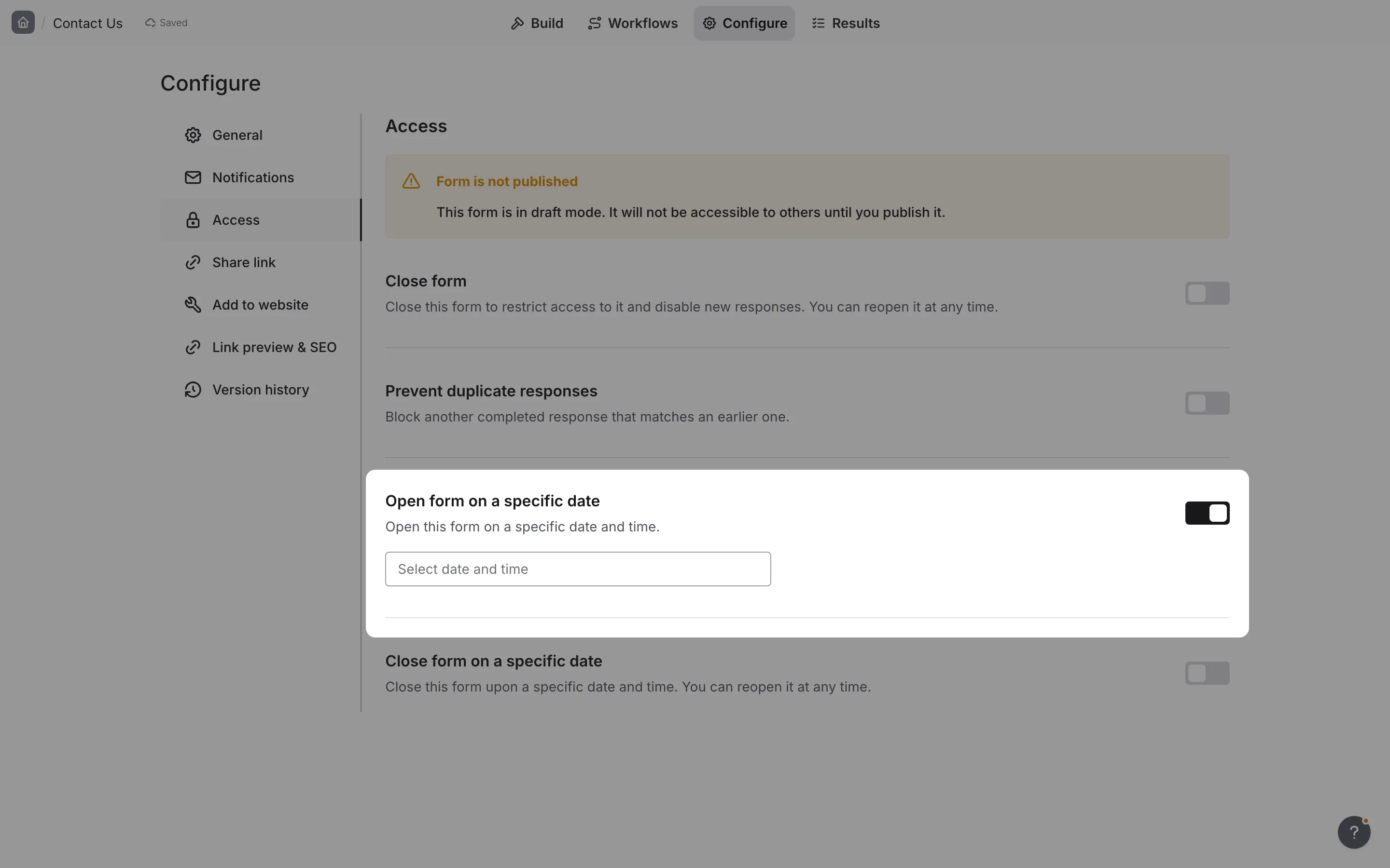 The schedule open date/time picker