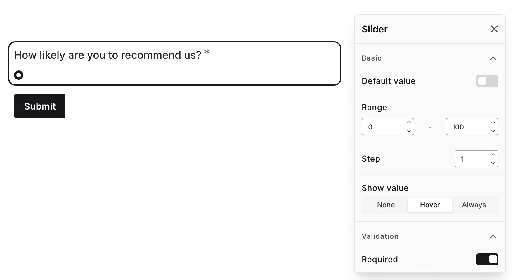 The minimum value setting