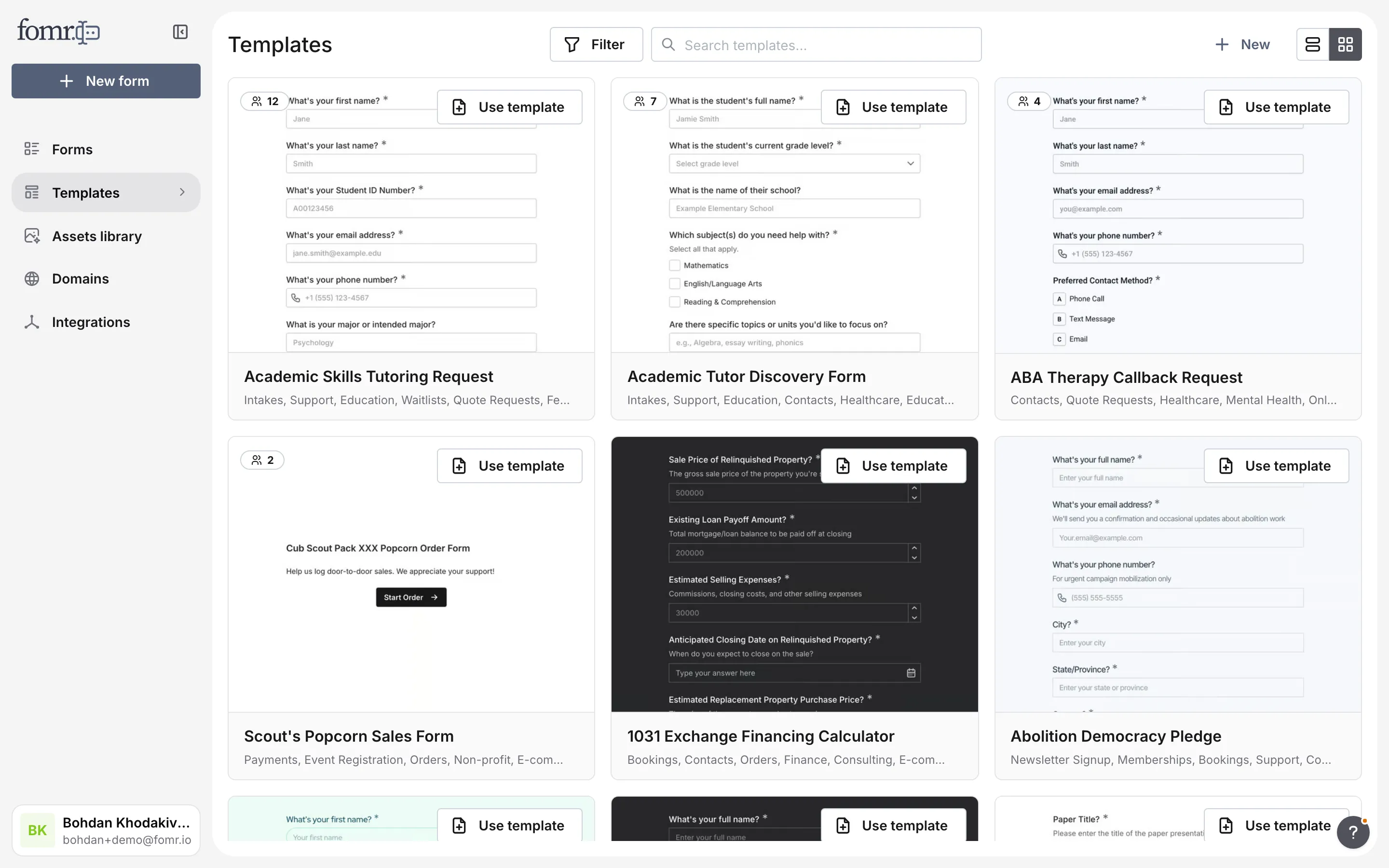 The templates gallery