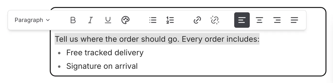 The formatting toolbar above a text selection