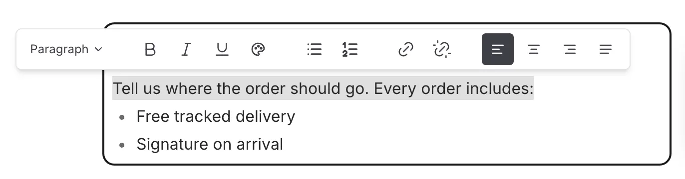 The formatting toolbar above a text selection