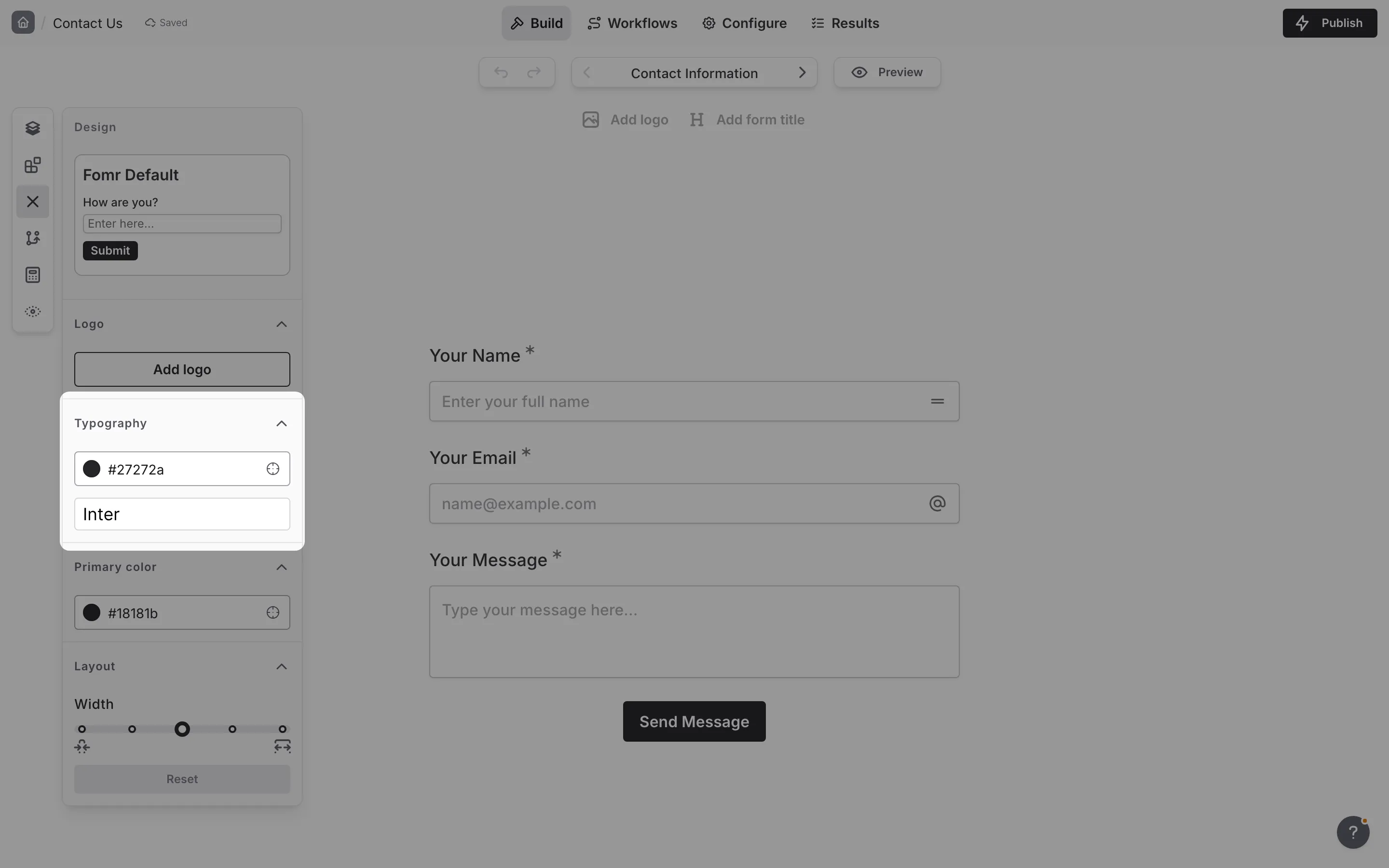 Font picker and text color options