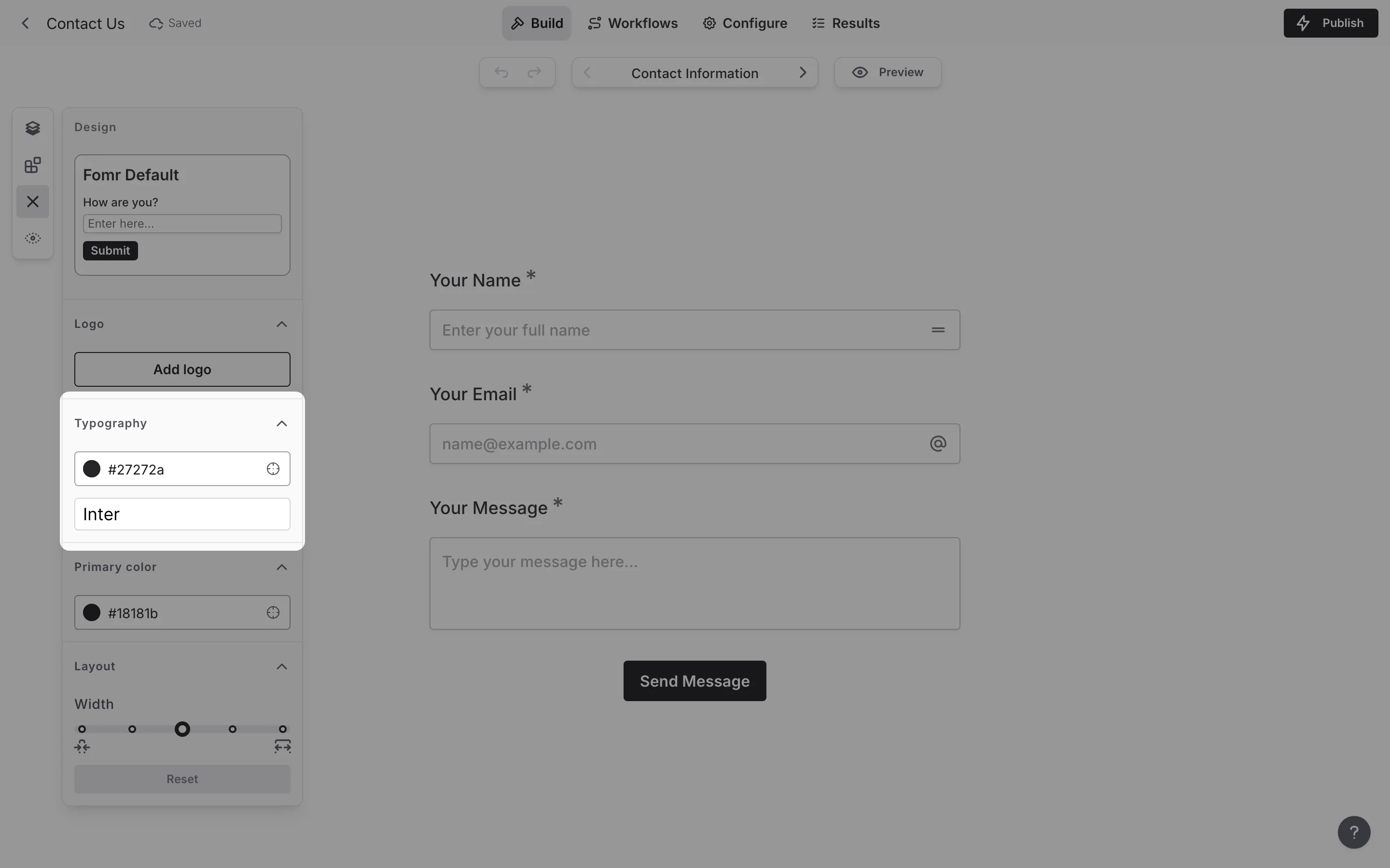 Font picker and text color options