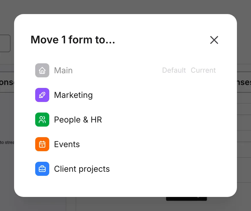 The Move to dialog listing the organization's workspaces