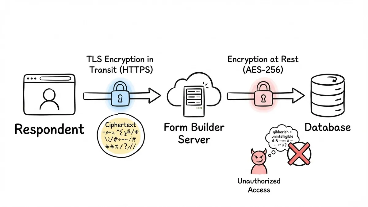Diagram showing form data encrypted in transit and at rest