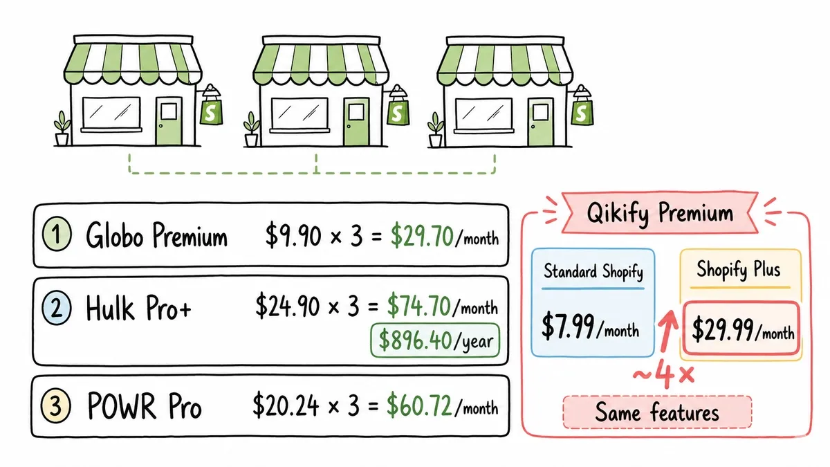 Per-store form builder costs across three Shopify stores