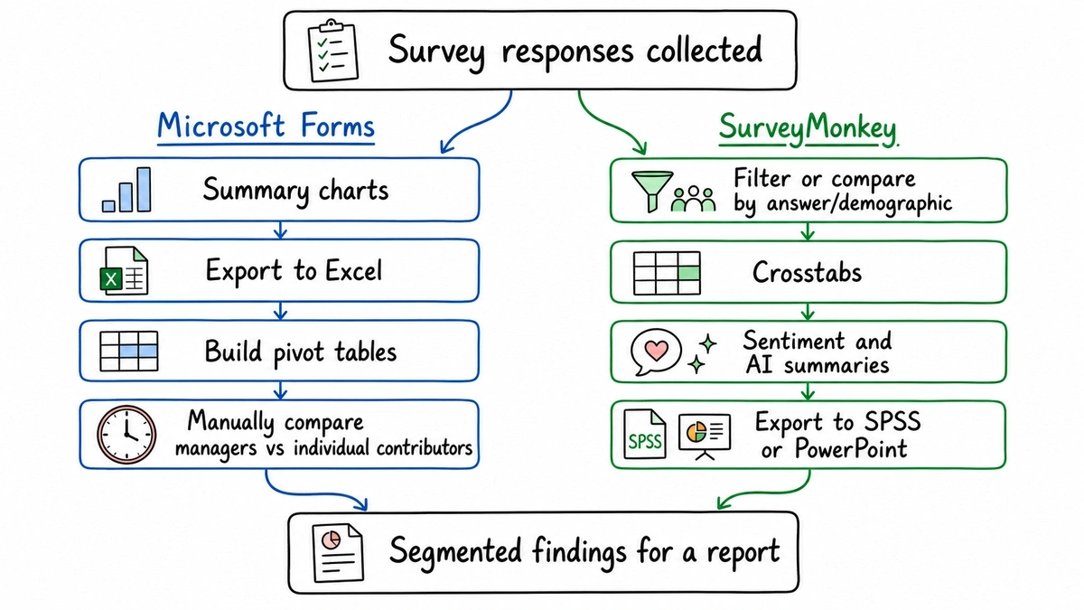 Forms export workflow versus SurveyMonkey native segmented analysis