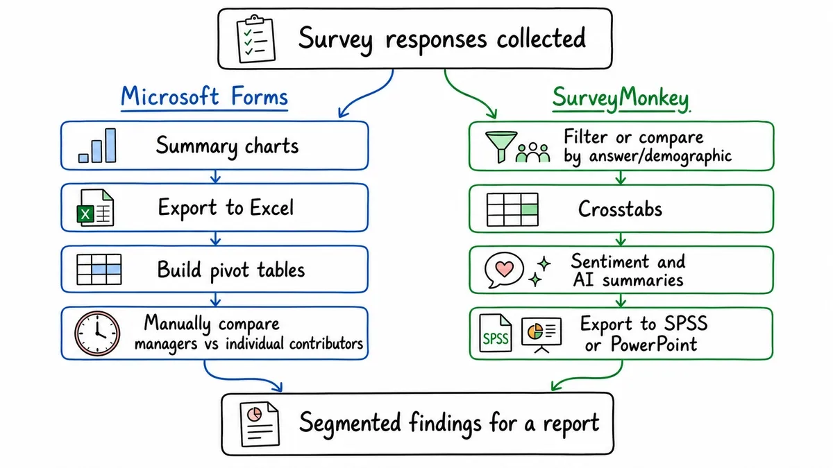 Forms export workflow versus SurveyMonkey native segmented analysis