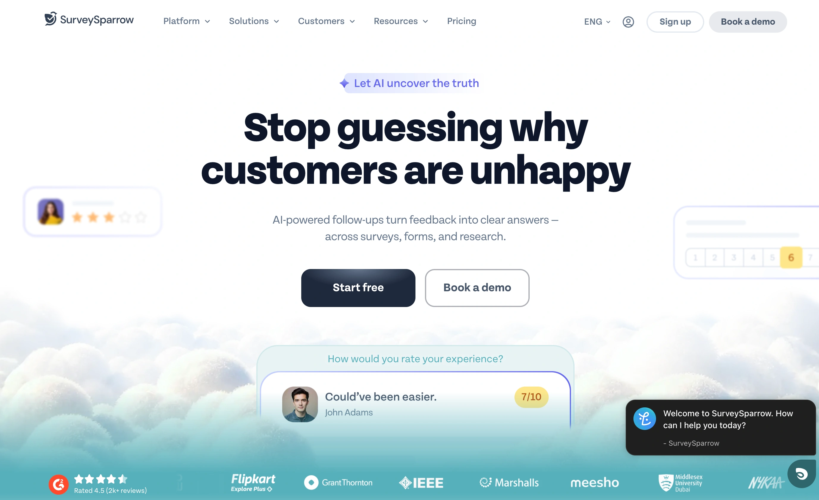 SurveySparrow homepage, captured in September 2026