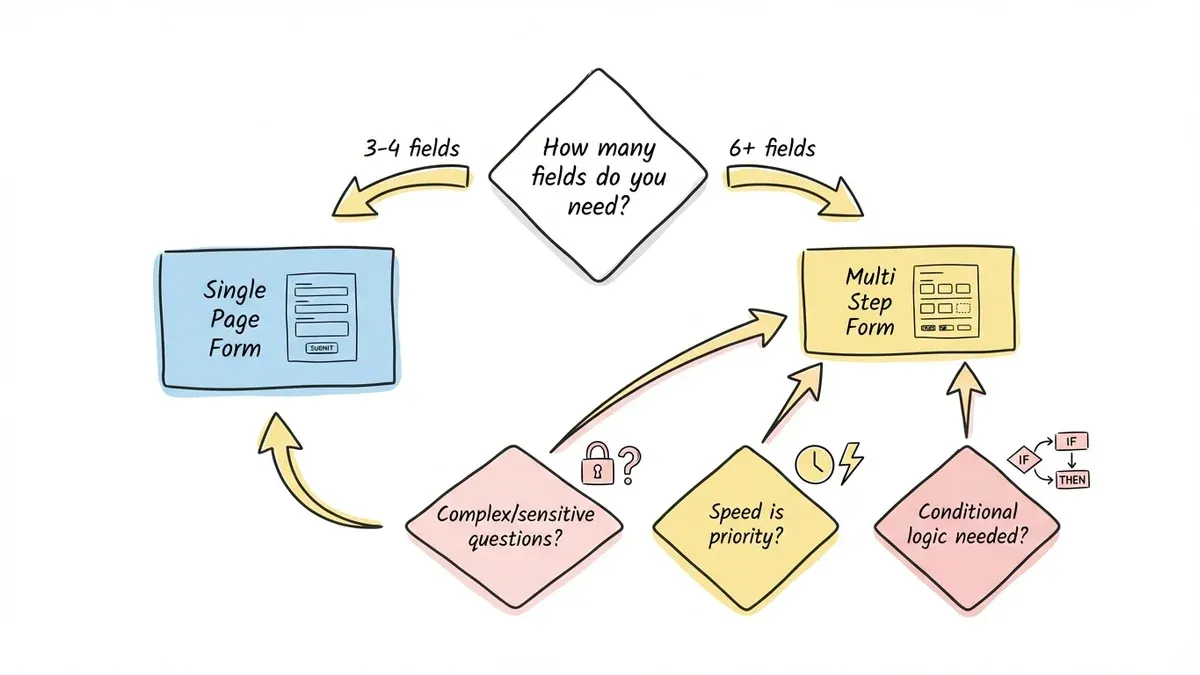 Decision flowchart for choosing multi step vs single-page forms