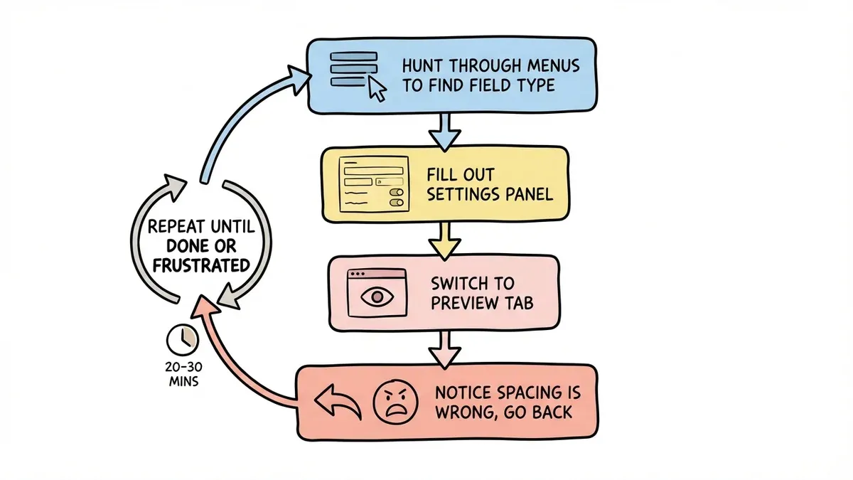 Flowchart showing 5-step process of traditional form building workflow