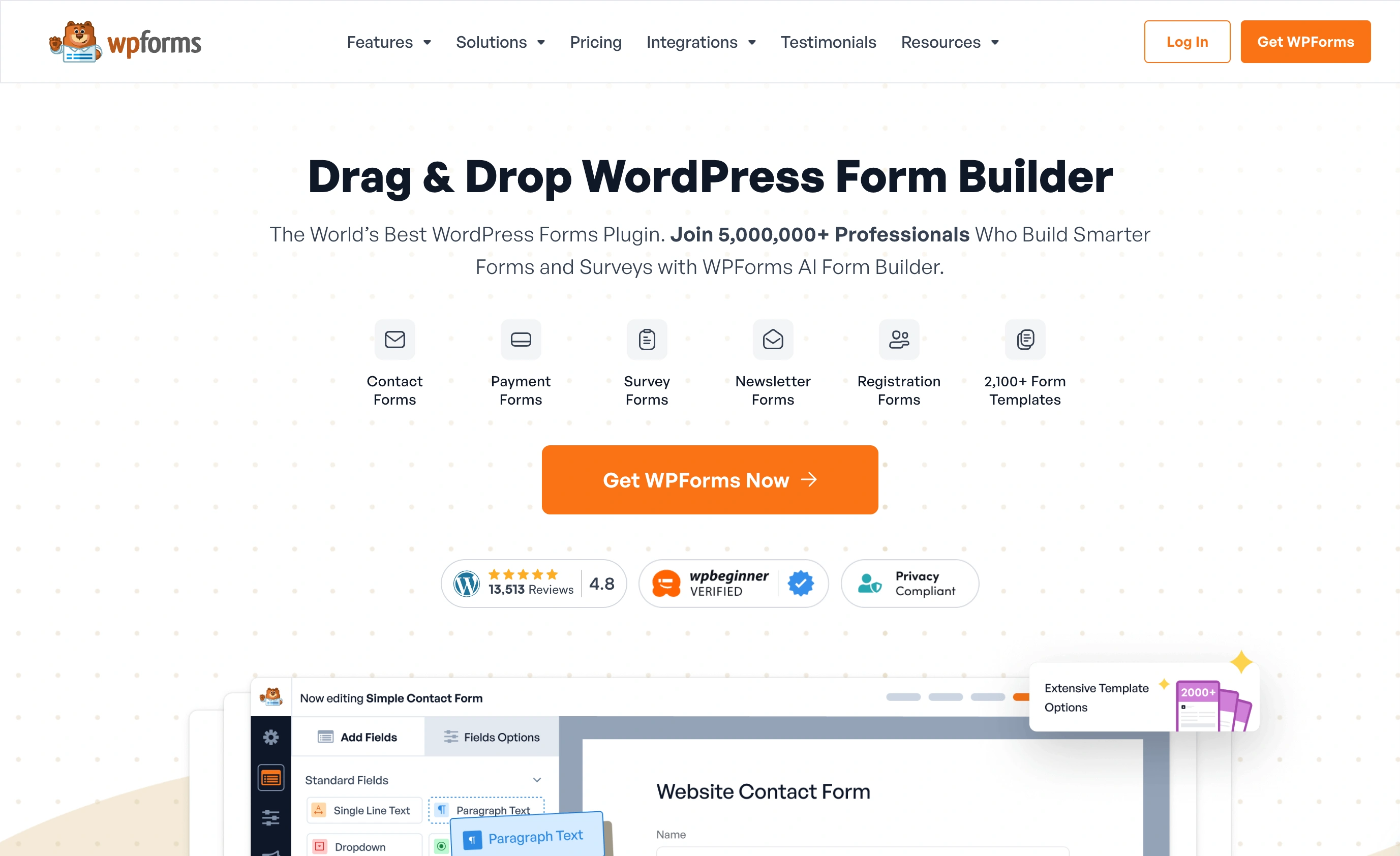 WPForms homepage, captured in September 2026